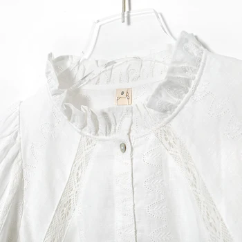 Nėriniai Siuvinėtos Medvilnės Marškinėliai Moterims 2020 Sluoksniuotos Rankovėmis O kaklo Kratinys Prašmatnus Elegantiškas Palaidinė Vintage White Prarasti Vasaros Tunika