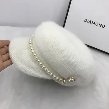 01911-fu-perlų mygtukai žiemą šiltas dirbtiniais kailiais lady aštuoniakampis skrybėlę moterų laisvalaikio skydeliai bžūp