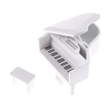 1:12 Miniatiūriniai Baltas Medinis Pianinas Modelis Su Išmatų Žaislai Dekoro Priedai Lėlių Išskirtinį Muzikos Instrumentą Žaisti