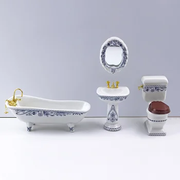 1/12 Miniatiūriniai Lėlių Priedai Mini Vonios Nustatyti Modeliavimo Vonios Veidrodis praustuvas Closestool už Doll House Dekoro