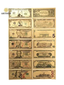 1 Nustatyti Metalo Spalvos paauksuoti JAV Doleris Vekseliai BANKNOTŲ 7pcs1,2,5,10,20,50,100 Aukso Banknotų Gražus Namų Puošybai Banknotų Dovana