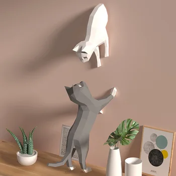1 Pora Kačių Mylėtojai Gyvūnų Sienų Dekoras Namų Meno Apdaila, Popieriniai,Low Poly 3D Papercraft,Rankų darbo 