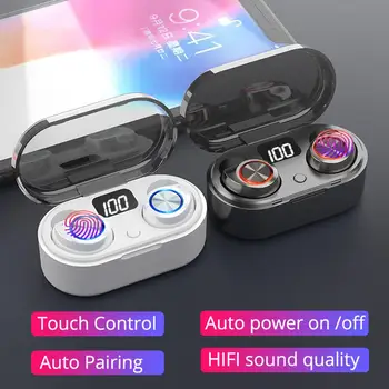 1 Pora TW80 Bluetooth 5.0 Auto Porą TWS Stereo LED Skaitmeninis Displėjus, In-Ear Belaidės Ausinės Ausinių su Įkrovimo Dėžutę