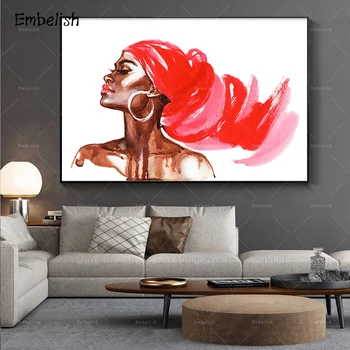 1 Vienetų Akvarelės Sexy Raudona Afrikos Moteris Sienos, Nuotraukas, Portretas, Nuotraukos Šiuolaikinio Namų Dekoro Plakatai HD Drobė, Aliejus, Tapyba