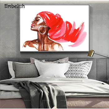 1 Vienetų Akvarelės Sexy Raudona Afrikos Moteris Sienos, Nuotraukas, Portretas, Nuotraukos Šiuolaikinio Namų Dekoro Plakatai HD Drobė, Aliejus, Tapyba