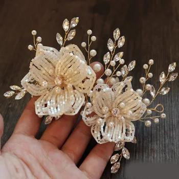 1 VNT korėjos rankų darbo nuotaka žiburių vestuvių pusėje gėlių plaukų papuošalai grynas elegantiškas, smėlio spalvos vestuvių plaukų aksesuarai, didmeninė