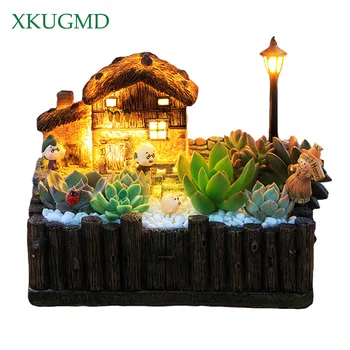1 vnt vazonas su šviesos dekoratyvinės klasikinis sielovados sodinamoji puodai sultingi kaktusas žolelių, augalų darbalaukio ornamentu Grasas Name