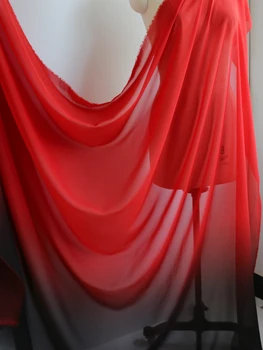 100d šifono juoda raudona 2 tonas medžiagos suknelė sijonai mados ombre šifono audinio drabužiai