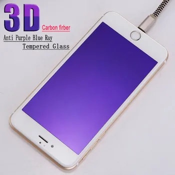 100vnt 0,3 mm Anglies Pluošto Stabdžių purple blue ray 3D, visiškai padengtas Grūdinto Stiklo Screen Protector, iPhone X/6s/plius 6 /7/8 plius