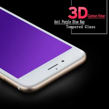 100vnt 0,3 mm Anglies Pluošto Stabdžių purple blue ray 3D, visiškai padengtas Grūdinto Stiklo Screen Protector, iPhone X/6s/plius 6 /7/8 plius