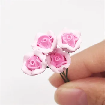 10vnt 1/12 Miniatiūriniai Lėlių Priedai Mini Dervos Rausvos Rožės Modeliavimas Gėlių Modelio Žaislai Doll House Dekoro
