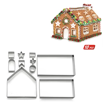 10vnt 3D Kalėdų Namas Meduoliai su imbiero priedais Namai Slapukas Nerūdijančio Plieno Pjovimo Nustatyti Kepimo Formą Pyragas Apdaila Įrankiai Naujas