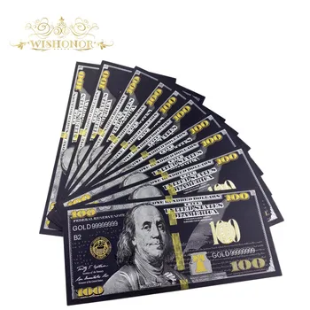 10vnt/daug Amerikiečių Juodojo Aukso Banknotų 100 Doleris, USD Aukso Folija Banknotų Padirbtų Pinigų Surinkimo Dovanos
