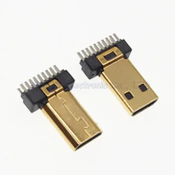 10vnt/daug Aukso chromu padengtas Mikro HDMI Male Plug D Tipo Įtvaras Suvirinimo Viela be PCB lenta