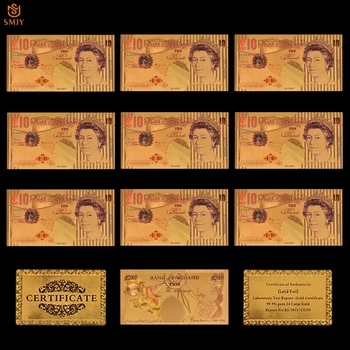 10vnt/Daug Britų 24k Aukso Banknotų Rinkinys 10 Svarų Auksu 9999 Popieriniai Pinigai Bill Pastaba Eurų Banknotų Kolekcines