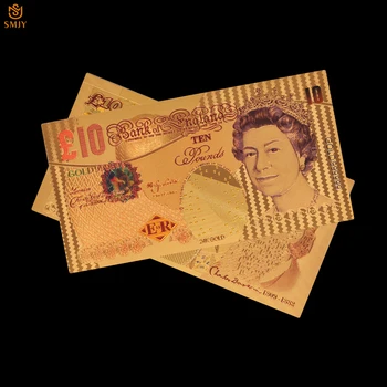 10vnt/Daug Britų 24k Aukso Banknotų Rinkinys 10 Svarų Auksu 9999 Popieriniai Pinigai Bill Pastaba Eurų Banknotų Kolekcines