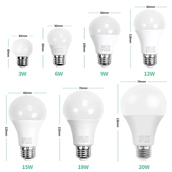 10VNT LED lempos, E27 E14 AC 220V LED lemputės Šviesos LED Prožektoriai, Stalo lempa 3W 6W 9W 12W 15W 18W 20W