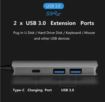 10vnt/lot 4 in 1 Combo USB 3.1 USB -C Tipas C 2 USB 3.0 Hub su 4K HDMI C Tipo PD Įkrovimo Adapteris, skirtas 