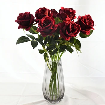 10vnt Nekilnojamojo Touch Rožių Žiedų Flanelė Gėlių Puokštė Vieną Galvos Rose Dirbtinės Gėlės Krūva, Vestuvių Dekoravimas Namų Dekoro