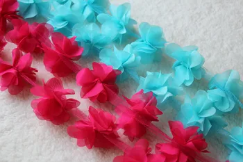 10yards/daug 3D šifono gėlių nėrinių apdaila Saldainiai spalvų rankų darbo gėlių, vestuvių puokštės gėlių corsage Vestuvių priedai