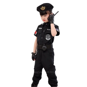 110-160cm Vaikų Policininkas Karnavaliniai Kostiumai Šalis Naudingumo Policijos Uniformą Vaikai Berniukai Armijos Policininkų Cosplay Drabužių Rinkiniai