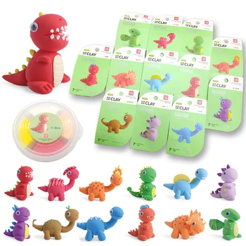 12 Rūšių Dinozaurų Oro Sausas Molis, 4 Spalvos/Box Mielas Formos 