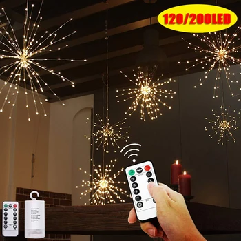120/200 LED Vandeniui Fejerverkų Šviesos Kabinti String Apšvietimo Pasakų Žibintai, Vestuvių Kalėdų Vakarėlį Lauko Starburst Dekoras