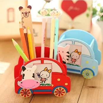 12pc/daug Kūrybos mediniai cartoon automobilių stiliaus foto rėmelis su clip / madingų vaikų pen konteineris/pieštukas turėtojas