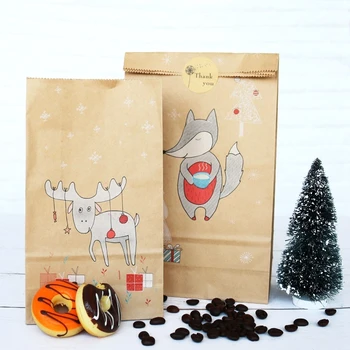 12pcs/set Kalėdų Kraft Paper Bag Kalėdos Lipdukų Rinkinį, Lapė, Briedis Dovanų Popieriaus Maišelis Kalėdų Saldainiai Maisto Slapukus Pakavimo Popieriaus Maišeliai