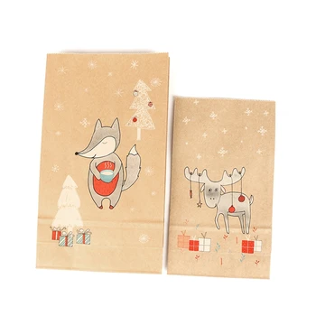 12pcs/set Kalėdų Kraft Paper Bag Kalėdos Lipdukų Rinkinį, Lapė, Briedis Dovanų Popieriaus Maišelis Kalėdų Saldainiai Maisto Slapukus Pakavimo Popieriaus Maišeliai