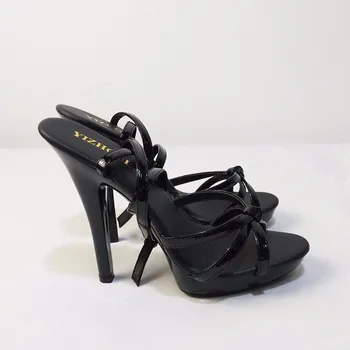 13cm Karšto seksualus batai mados moterų open toe platforma sandalai klasikinis 5 Colių mazgas Stiletto Su Platforma juodos Šokių Bateliai
