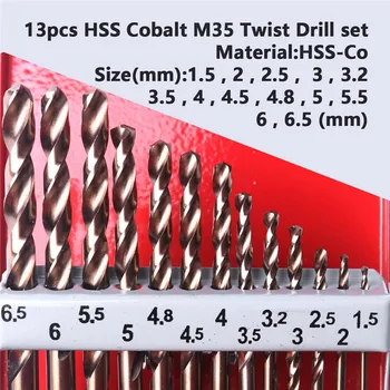 13pcs/set Metalo Gręžimo Twist Drill Bit 1.5 mm, 6,5 mm Skersmens greitapjovio Plieno Twist Gręžimo Sraigės Tiek Elektros Gręžimo