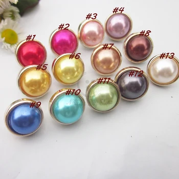 144pcs 12.8 mm / 11.3 mm / 10 mm Aukštos kokybės aukso pusėje spalvingas perlų mados mygtukai Boutique pagrindinius siuvimo perlų mygtukai prekes