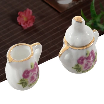 15 vnt Porceliano arbatos rinkinys Lėlių namelis miniatiūrinės maisto produktai, Kinų rožė patiekalų čempionatas