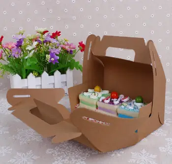 15vnt/daug Didmeninės Kraftpopieris Torto Dėžutė su rankena,ruda cup cake dėžutėje su rankena,vestuvių popieriaus, kartono cake box balta