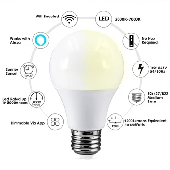 15W WiFi Smart Lemputės B22 E27 LED Lempa APP Veikia, Alexa, Google 