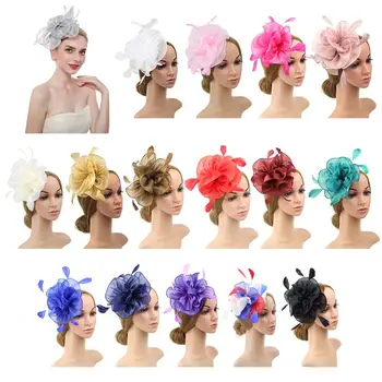 16 Spalvų Moterys Dideli Raukiniai Gėlių Fascinator Hat 