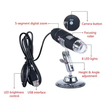 1600X USB Skaitmeninis Mikroskopas su Kamera Endoskopą 8LED didinamasis stiklas su Metalo Stovas A69D