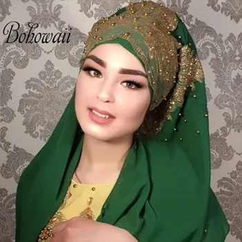 170cm Papuošalai Jersey Hijab Musulmonų Turbaną Hijab Šalikas 24 Spalvų Malaizija Šifono Bling Bling Granules, variklio Dangtis, Hijab Šalikas