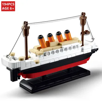 194Pcs Miesto Titanikas Laivo Valtis Modelis Statybinių Blokų Rinkinius Technic 