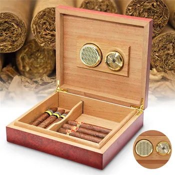 1Pc 20 Count Black & Brown Kedro Medžio Liniuotas Cigarų Laikymo Atveju Dėžutė Su Humidoras Drėkintuvas Drėgmėmačiu Cigarų Drėkina Prietaisas