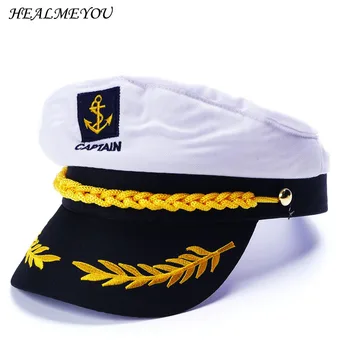 1PC Karinės Laivybos Hat, White Jachta Kapitonas Skrybėlę karinio jūrų Laivyno Bžūp Jūrų Kapitonas Sailor Bžūp Kostiumų Suaugusiems Šalis Fancy Dress Medžiaga