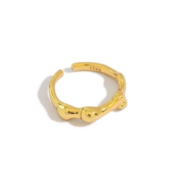 1PC Moterų naujos Autentiškas 925 Sterlingas Sidabro Fine Jewelry balta/aukso Blizgus Nereguliarus Tekstūros Žiedas Reguliuoti TL J1261