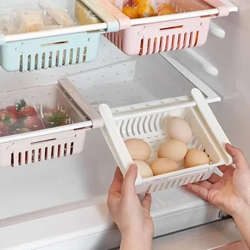 1pc Tampus Saugojimo Konteineris Šaldytuvas Organizatorius Reguliuojamas Plastikinio Šaldytuvo Stalčių Krepšius, Traukti iš Stalčių stalčiuko
