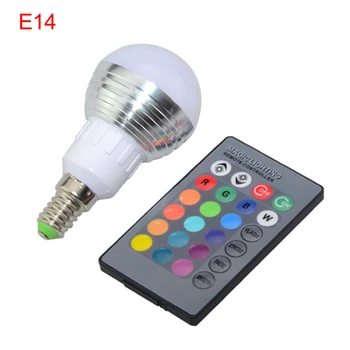 1Pcs E27 E14 LED RGB Lemputė lempos AC110V 5W 220V LED RGB Dėmesio pritemdomi magija Atostogų RGB apšvietimas+IR Nuotolinis Valdymas 16 spalvų