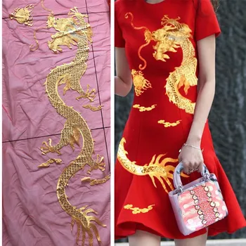 1Pcs Super Didelis Golden China Dragon Aplikacijos Kinijos Išsiuvinėti Dragon Pleistrai Akių Audinio Siuvimo, Drabužių Suknelė Pleistras 