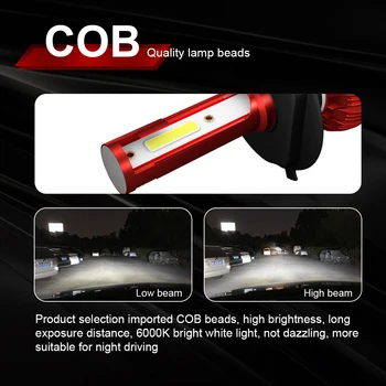 1Set Automobilių COB LED Žibintų Lemputė, LED Lemputės H4 HB2 9003 Hi&Mažas 6500k 36W 8000LM priekinių Žibintų Komplektas Lemputė 12V Mini Dydžio, Greitas Pristatymas