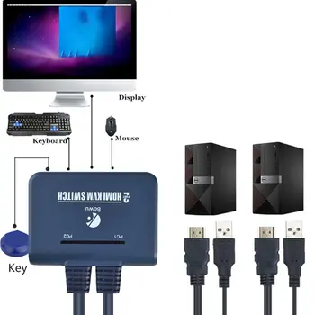 2 Port HDMI KVM Switch Box Mygtuką Switcher USB Prievadas, Skirtas Monitorius, Klaviatūra, Pele HDMI Jungiklis Mygtukas Jungiklis