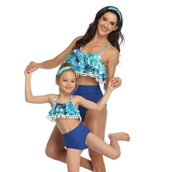 2 Vnt Mamytė Ir Man Keltą Vasaros Motina Dukra Bikini Komplektas Mergaitėms Aukšto Juosmens Šeimos Atitikimo Plaukimo Kostiumai Paplūdimio