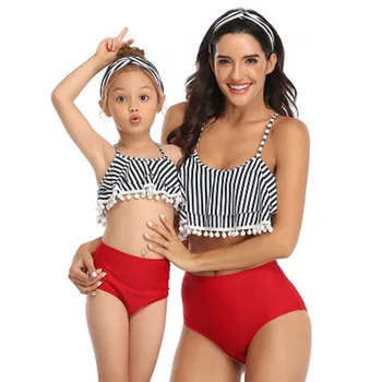 2 Vnt Mamytė Ir Man Keltą Vasaros Motina Dukra Bikini Komplektas Mergaitėms Aukšto Juosmens Šeimos Atitikimo Plaukimo Kostiumai Paplūdimio